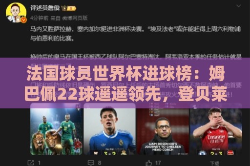 法国球员世界杯进球榜:姆巴佩22球遥遥领先,登贝莱6球并列第三 法国球员世界杯进球榜:姆巴佩22球遥遥领先,登贝莱6球并列第三